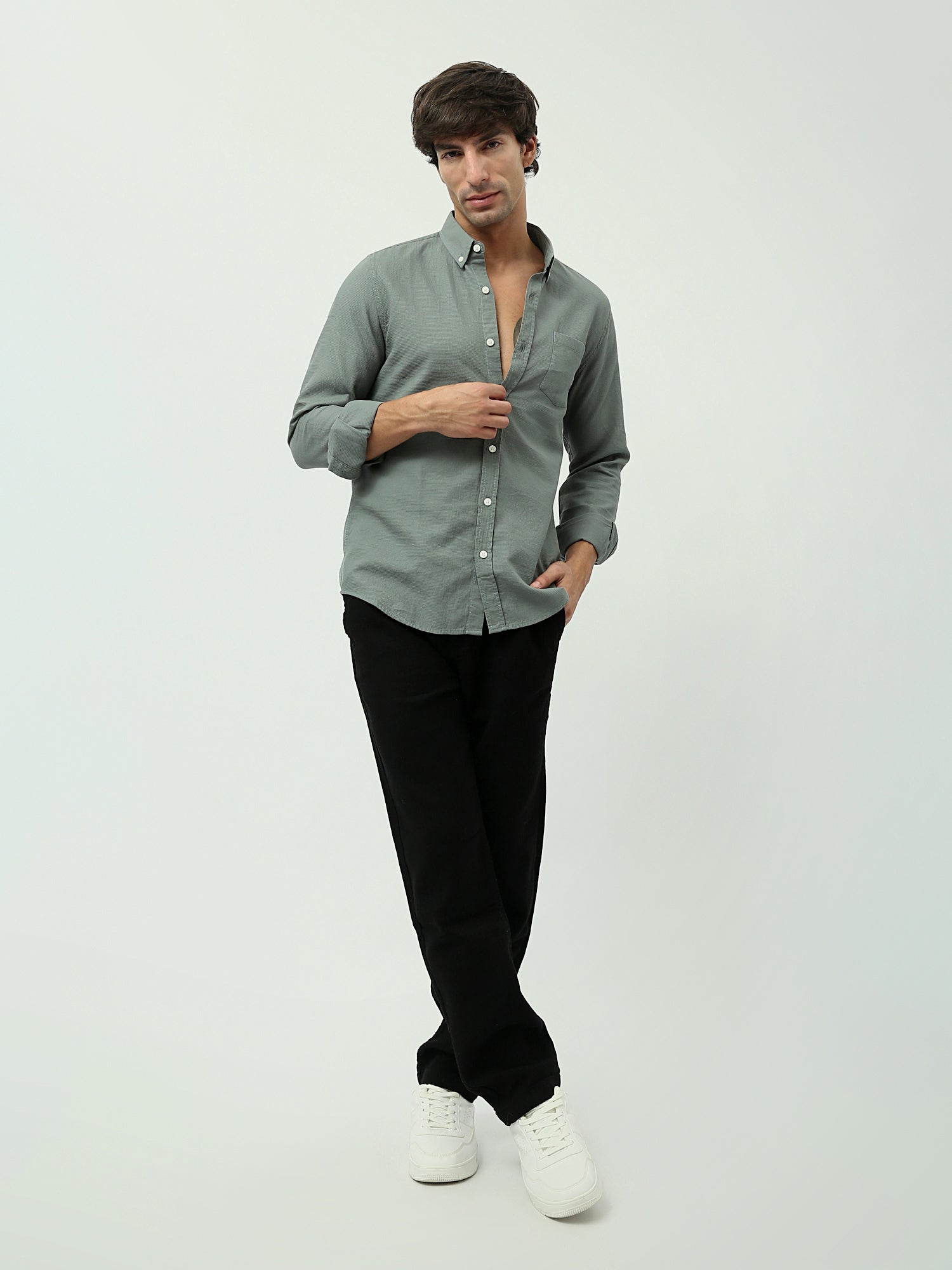 Chemise Homme Regular Fit – Couleurs Havana et Mid Green – SHI24SEPR19474TM1