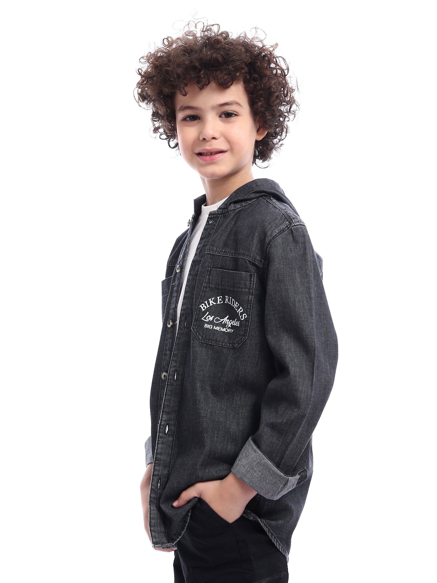 Chemise en jean pour garçon avec capuche et imprimé élégant -SHI24SMDH31142TB1