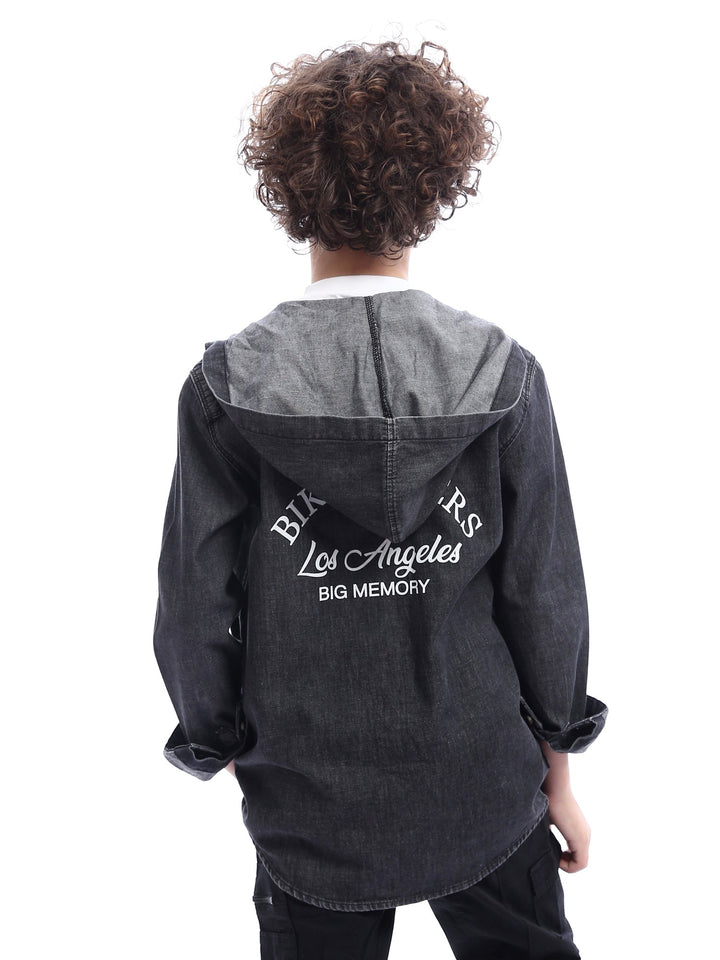 Chemise en jean pour garçon avec capuche et impression élégante - SHI24SMDH31142TB1