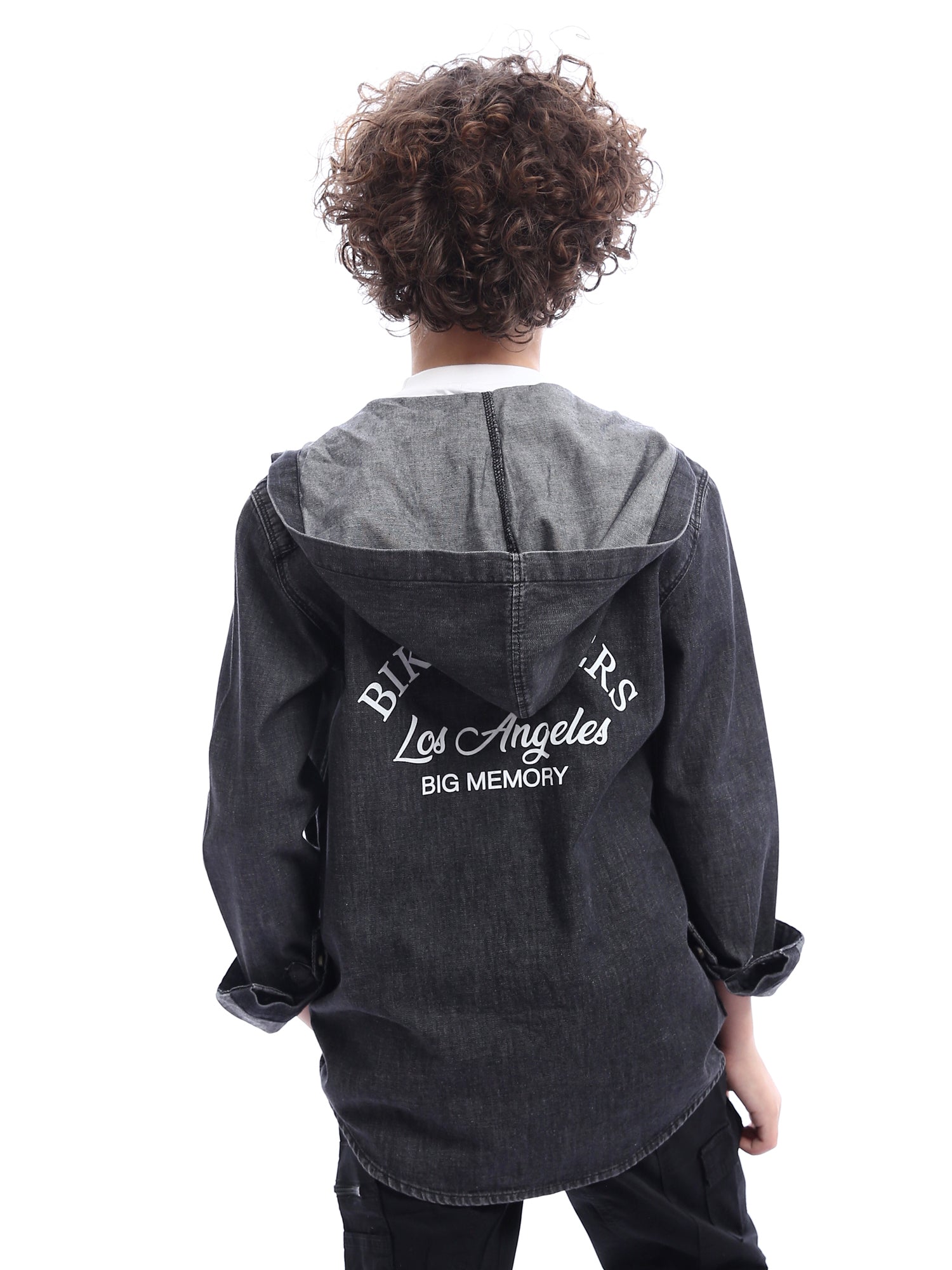 Chemise en jean pour garçon avec capuche et imprimé élégant -SHI24SMDH31142TB1