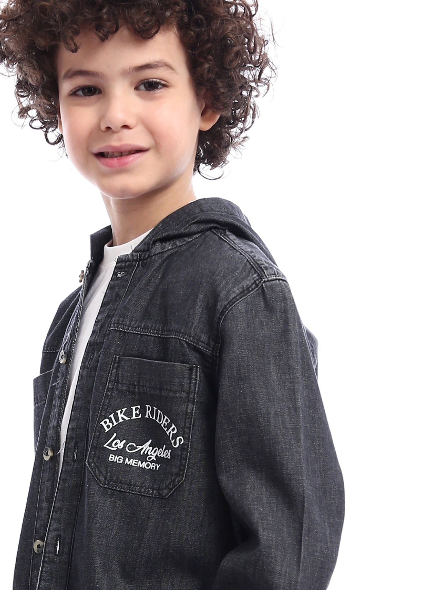 Chemise en jean pour garçon avec capuche et impression élégante - SHI24SMDH31142TB1