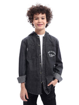 قميص جينز أولادي بغطاء رأس وطبعة أنيقة -SHI24SMDH31142TB1