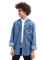 قميص جينز أولادي بغطاء رأس وطبعة أنيقة -SHI24SMDH31142TB1