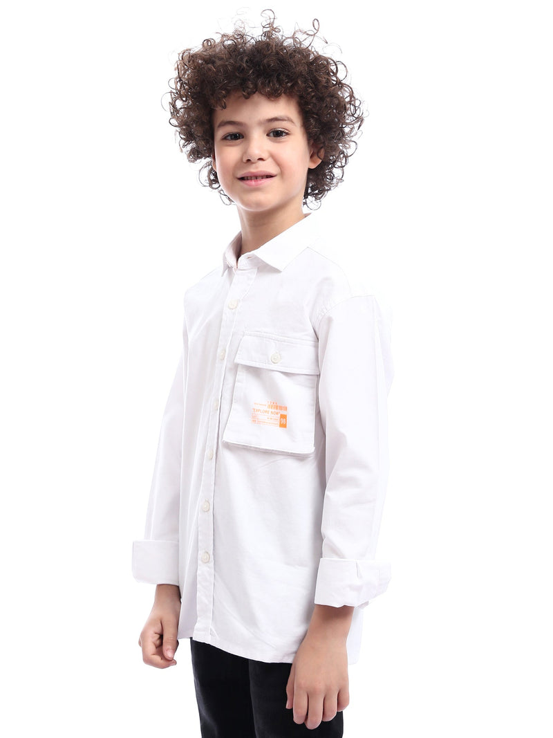 Chemise pour garçon blanche avec des boutons et une poche - SHI24SPOR31139TB1