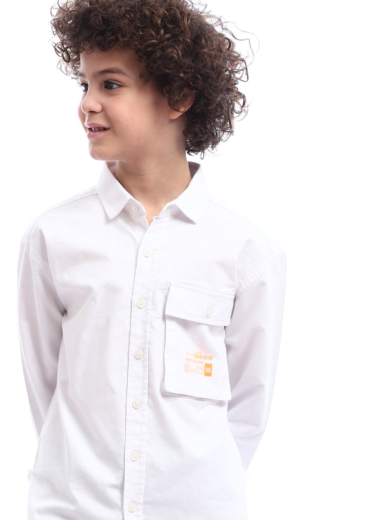 Chemise pour garçon blanche avec des boutons et une poche - SHI24SPOR31139TB1