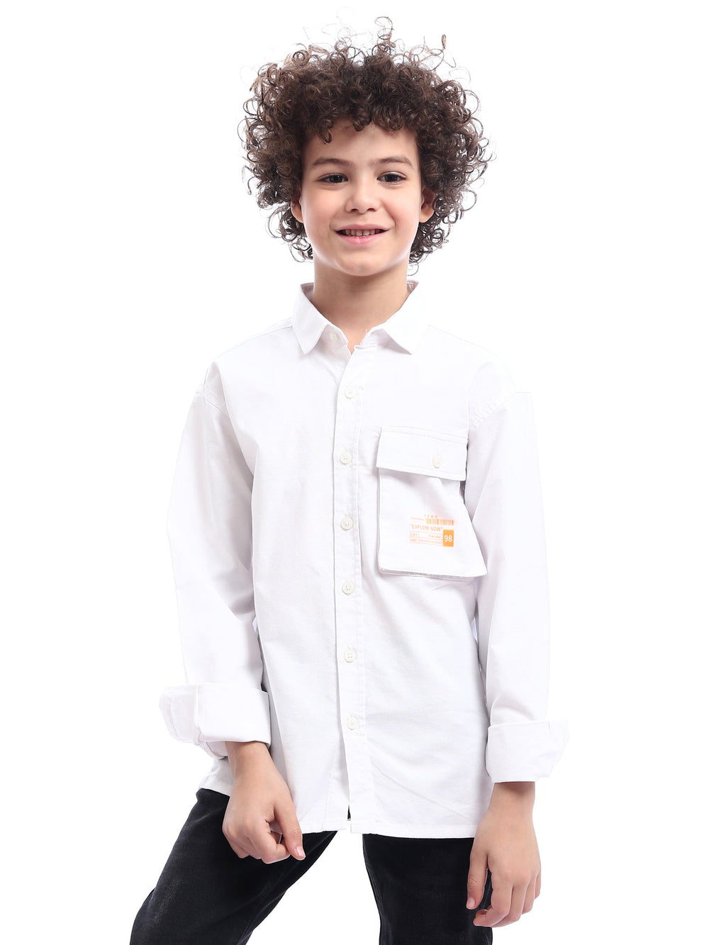 Chemise pour garçon blanche avec des boutons et une poche - SHI24SPOR31139TB1