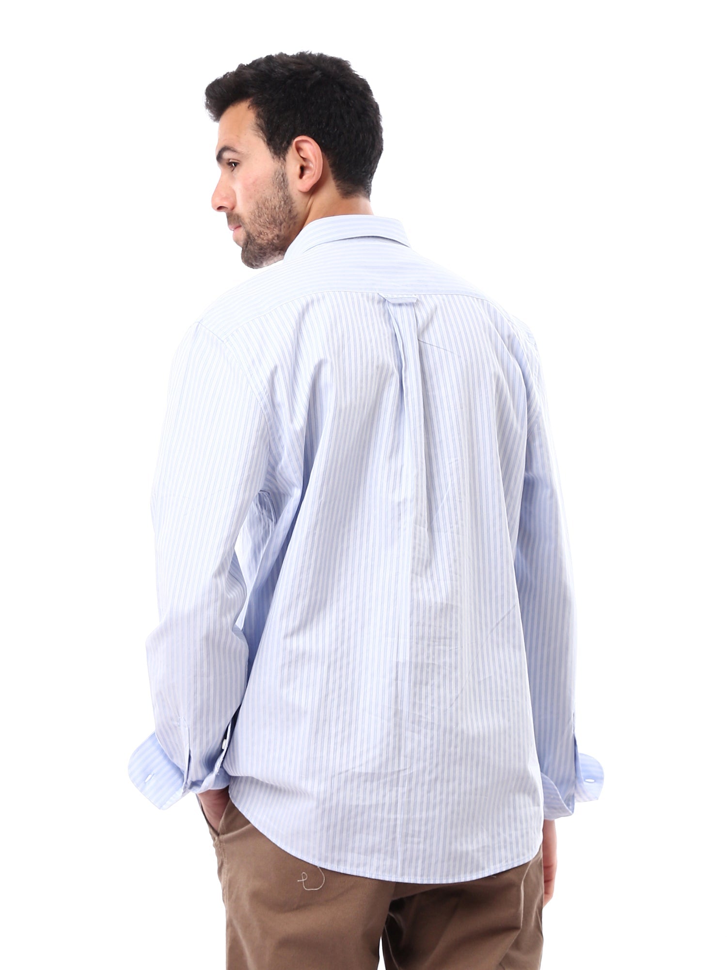 Chemise homme à rayures à manches longues – design moderne en bleu clair – SHI24SSCR17401TM1