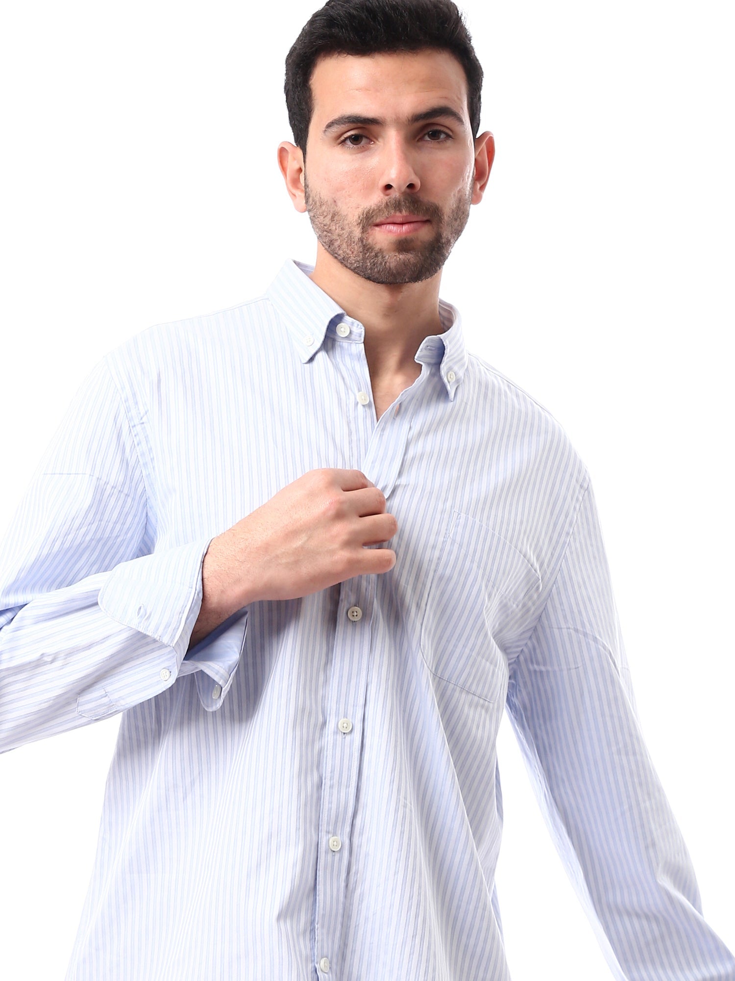 Chemise homme à rayures à manches longues – design moderne en bleu clair – SHI24SSCR17401TM1