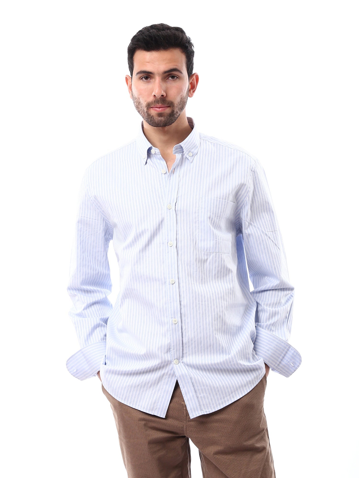 Chemise pour homme à rayures à manches longues - Design moderne en bleu clair - SHI24SSCR17401TM1