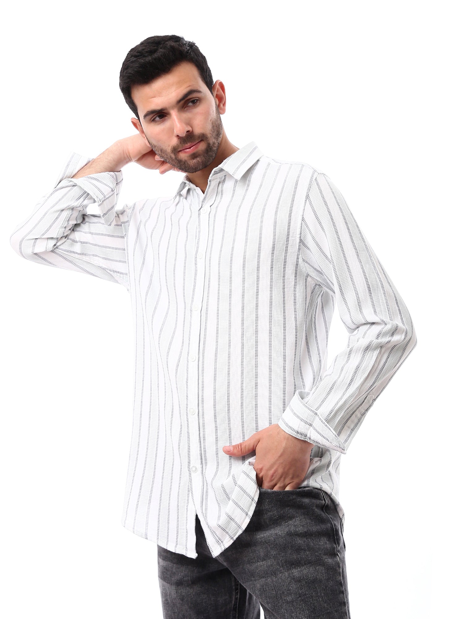 Chemise homme à manches longues à rayures verticales – SHI24SSCR19463TM1