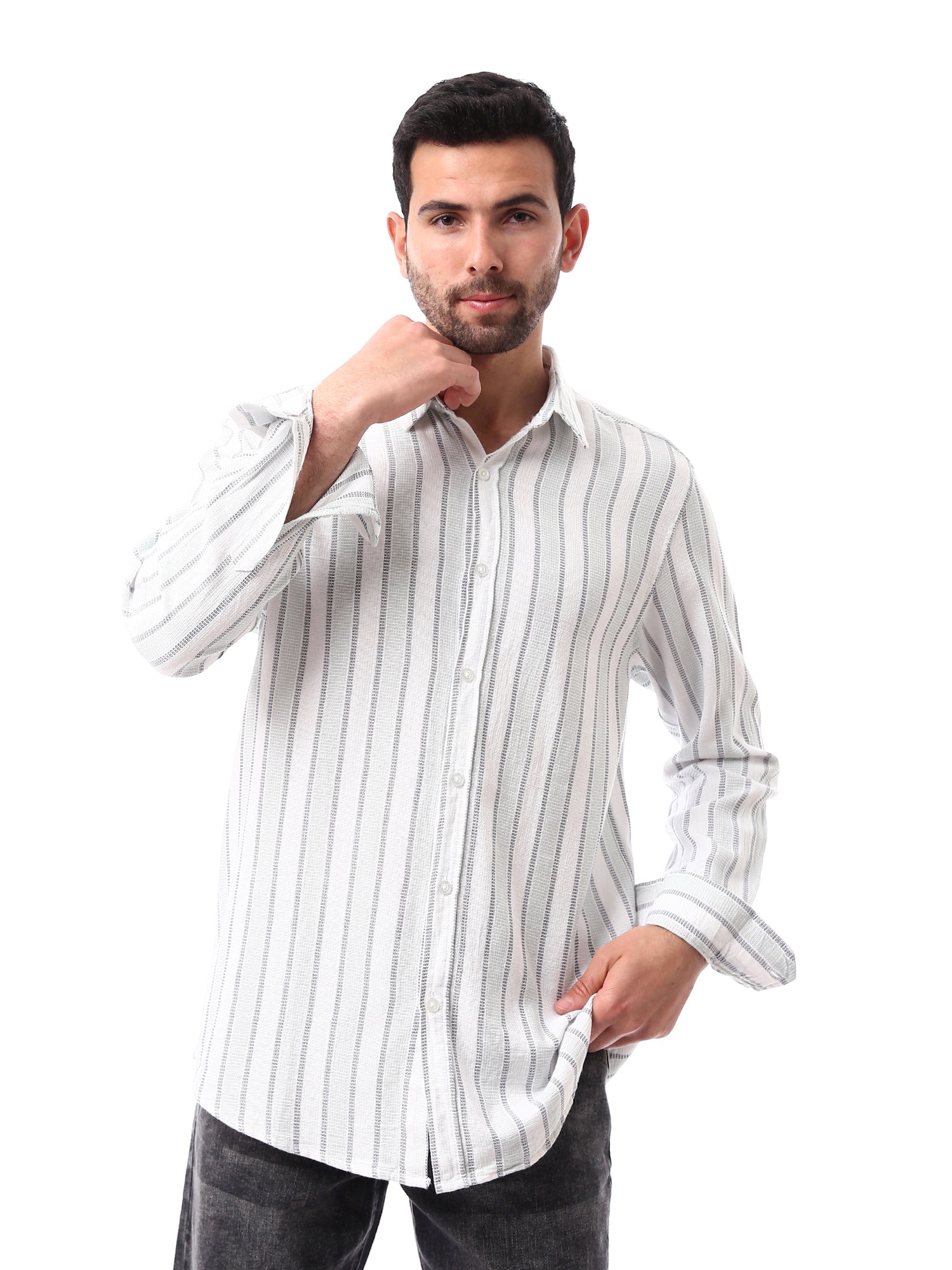 Chemise pour homme à manches longues avec rayures verticales – SHI24SSCR19463TM1
