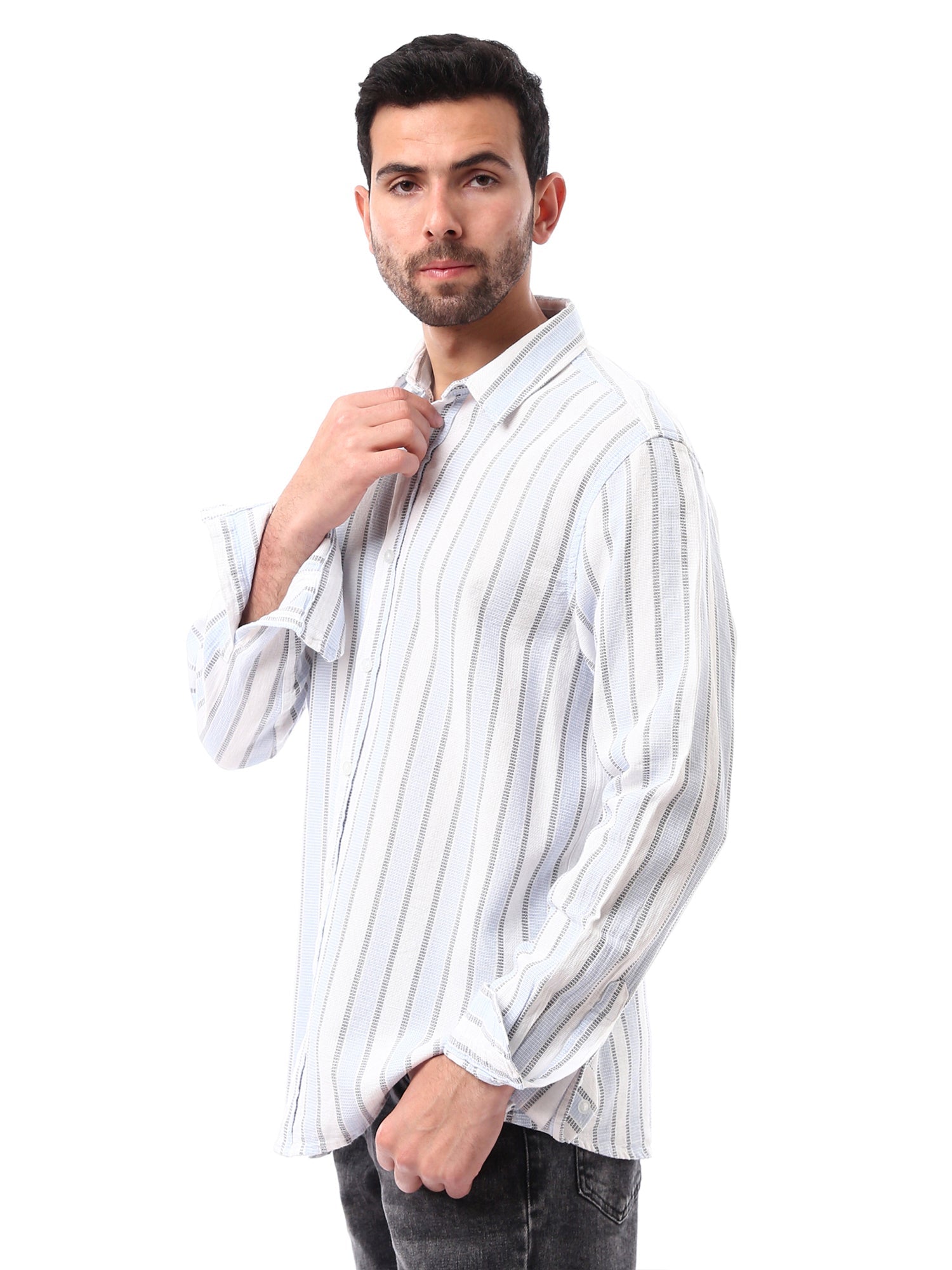 Chemise pour homme à manches longues avec rayures verticales – SHI24SSCR19463TM1