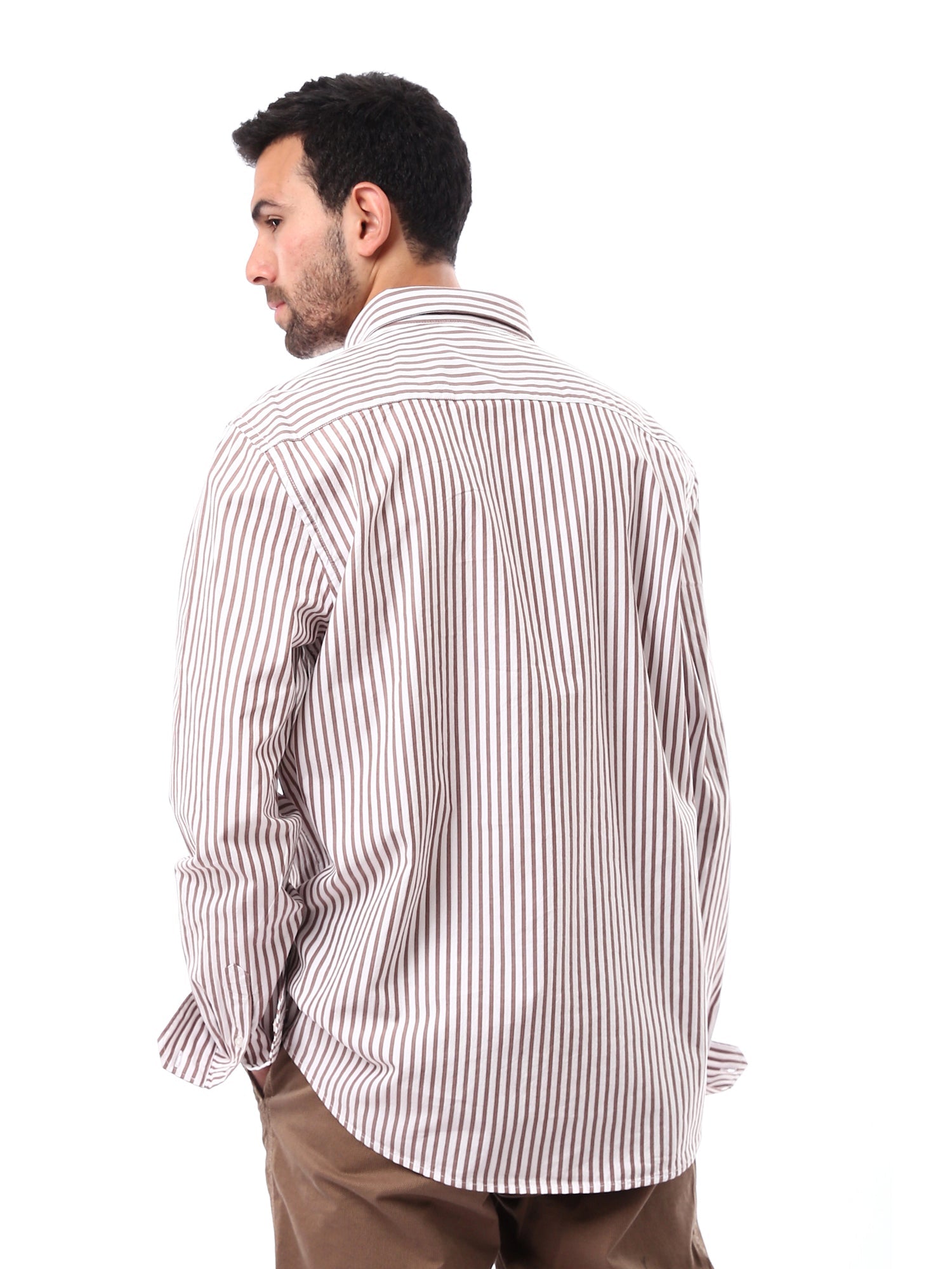 قميص رجالي مخطط بقصّة عصرية وأزرار أمامية - SHI24SSER17444TM1