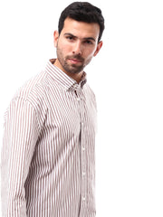 قميص رجالي مخطط بقصّة عصرية وأزرار أمامية - SHI24SSER17444TM1