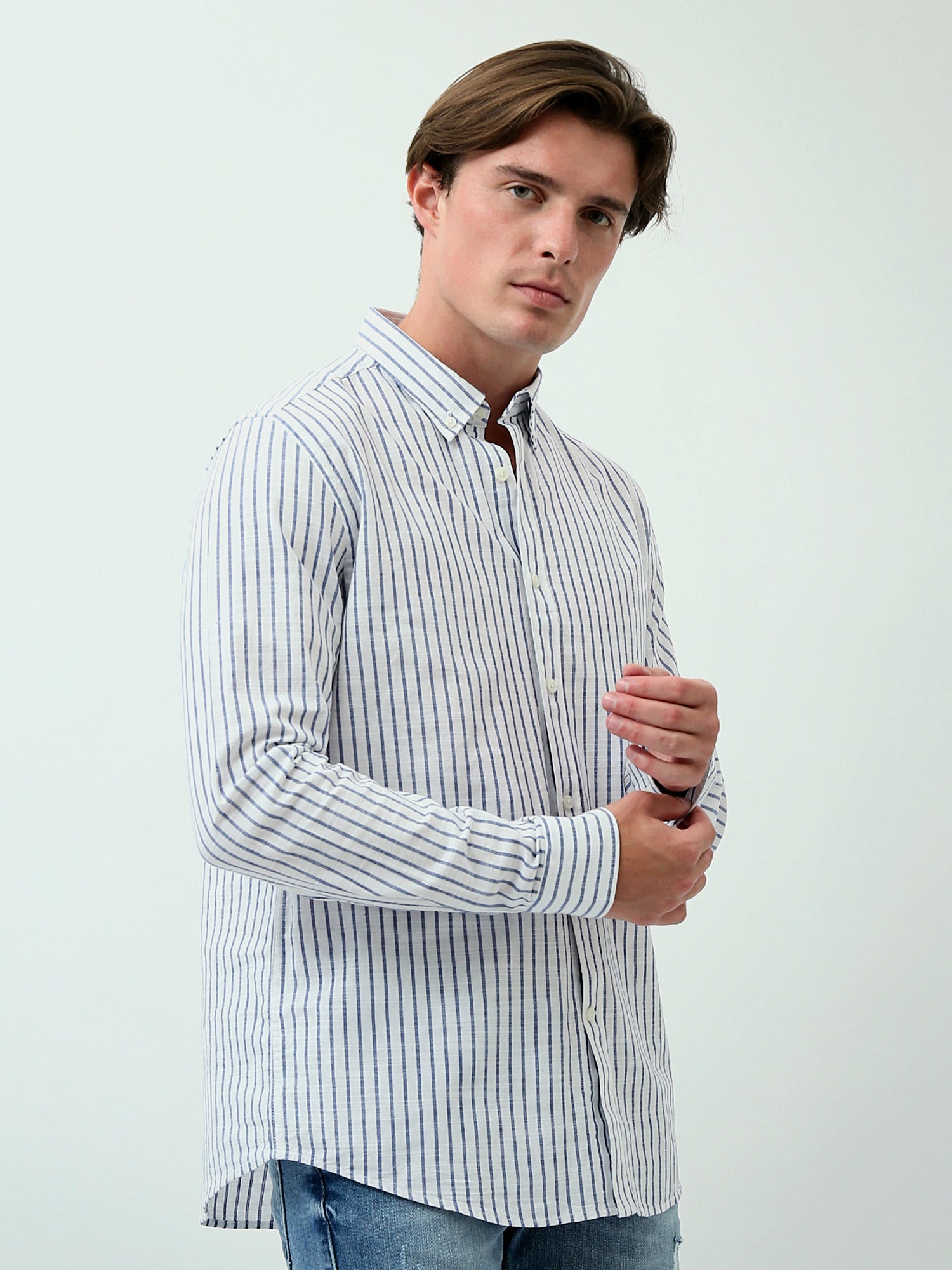 Chemise pour homme à manches longues avec motifs rayés et design élégant - SHI24SSIR17479TM1