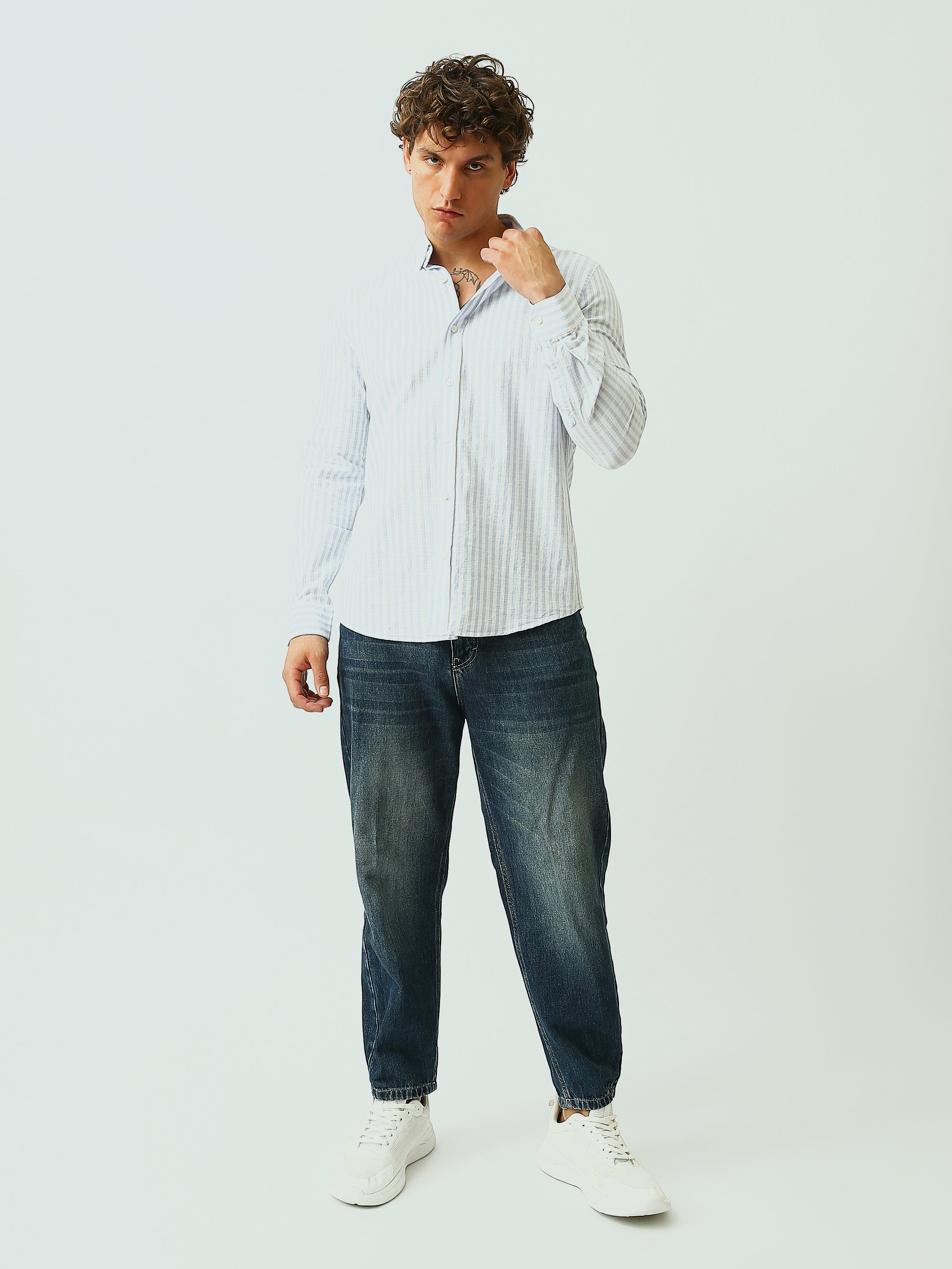 Chemise à rayures bleues et blanches homme – Coupe moderne et élégante - SHI24SSIR17481TM1