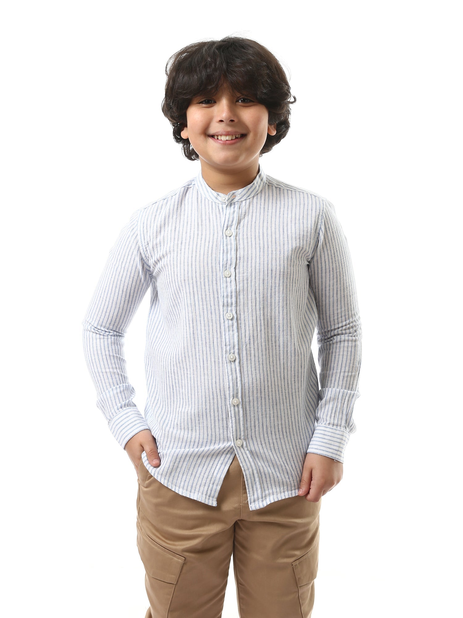 <tc>Chemise pour garçons en blanc à rayures avec boutons - SHI24SSIS31100TB1</tc>