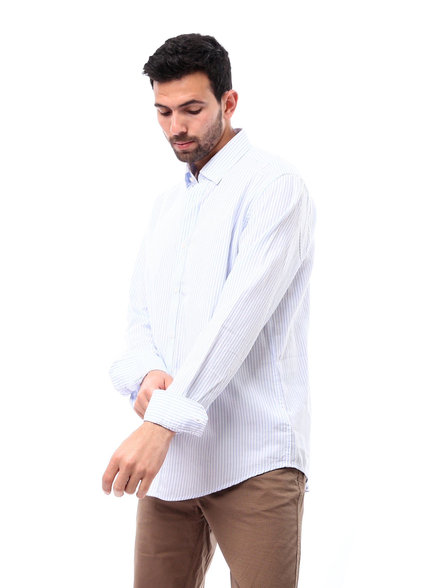 <tc>Chemise classique à manches longues pour hommes avec rayures fines - SHI24SSPR17445TM1</tc>