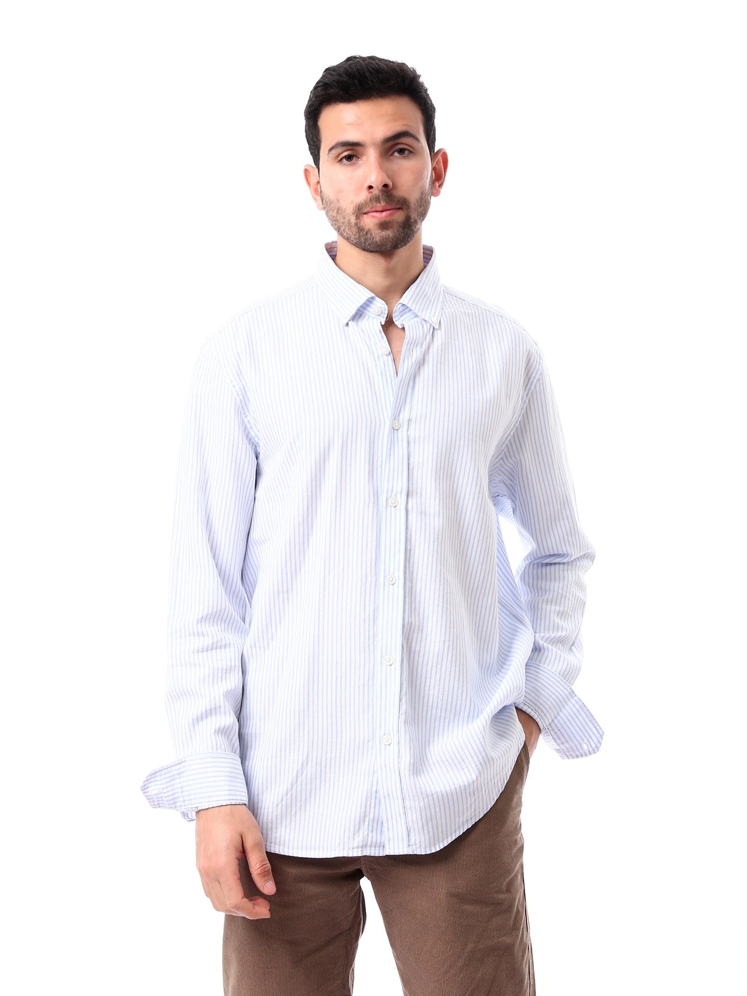 <tc>Chemise classique à manches longues pour hommes avec rayures fines - SHI24SSPR17445TM1</tc>