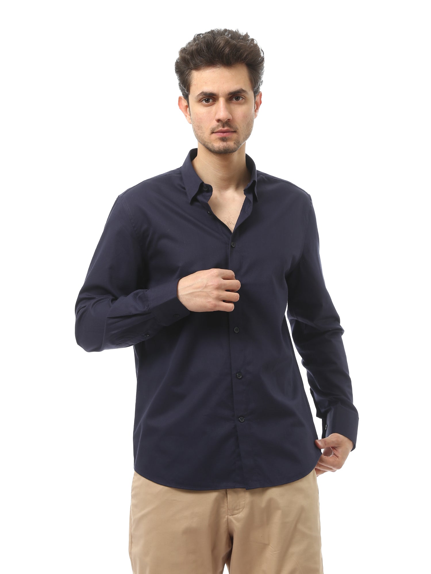 Chemise homme boutonnée manches longues bleu marine élégant - SHI24STCR17423TM1