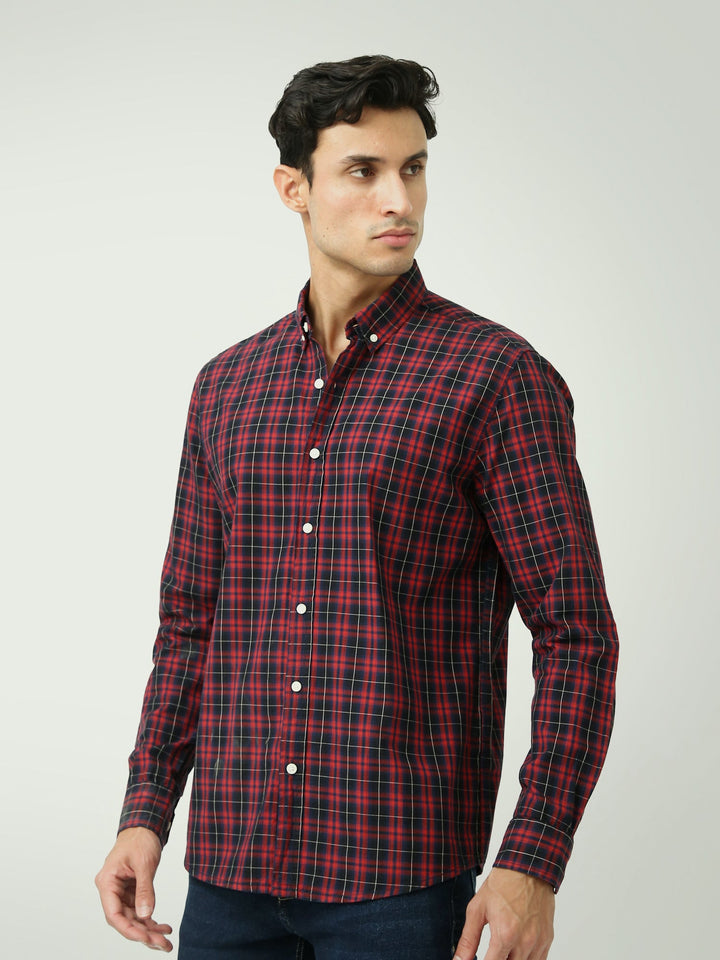 Chemise Homme à Carreaux Manches Longues et Col Boutonné - SHI25ACCR19863TM1