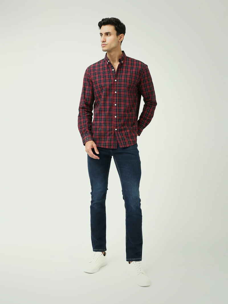 Chemise Homme à Carreaux Manches Longues et Col Boutonné - SHI25ACCR19863TM1