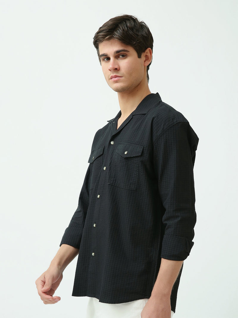 Chemise Homme Texturée à Manches Longues avec Poches Poitrine - SHI25SECR19540TM1