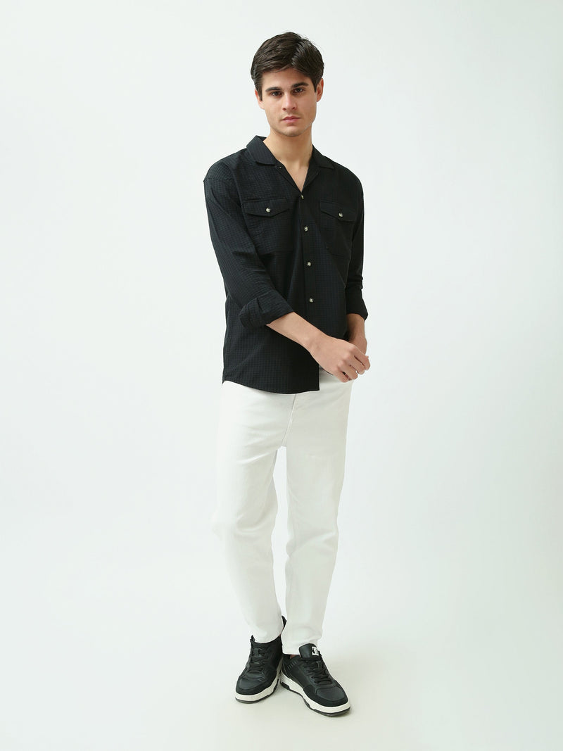 Chemise Homme Texturée à Manches Longues avec Poches Poitrine - SHI25SECR19540TM1