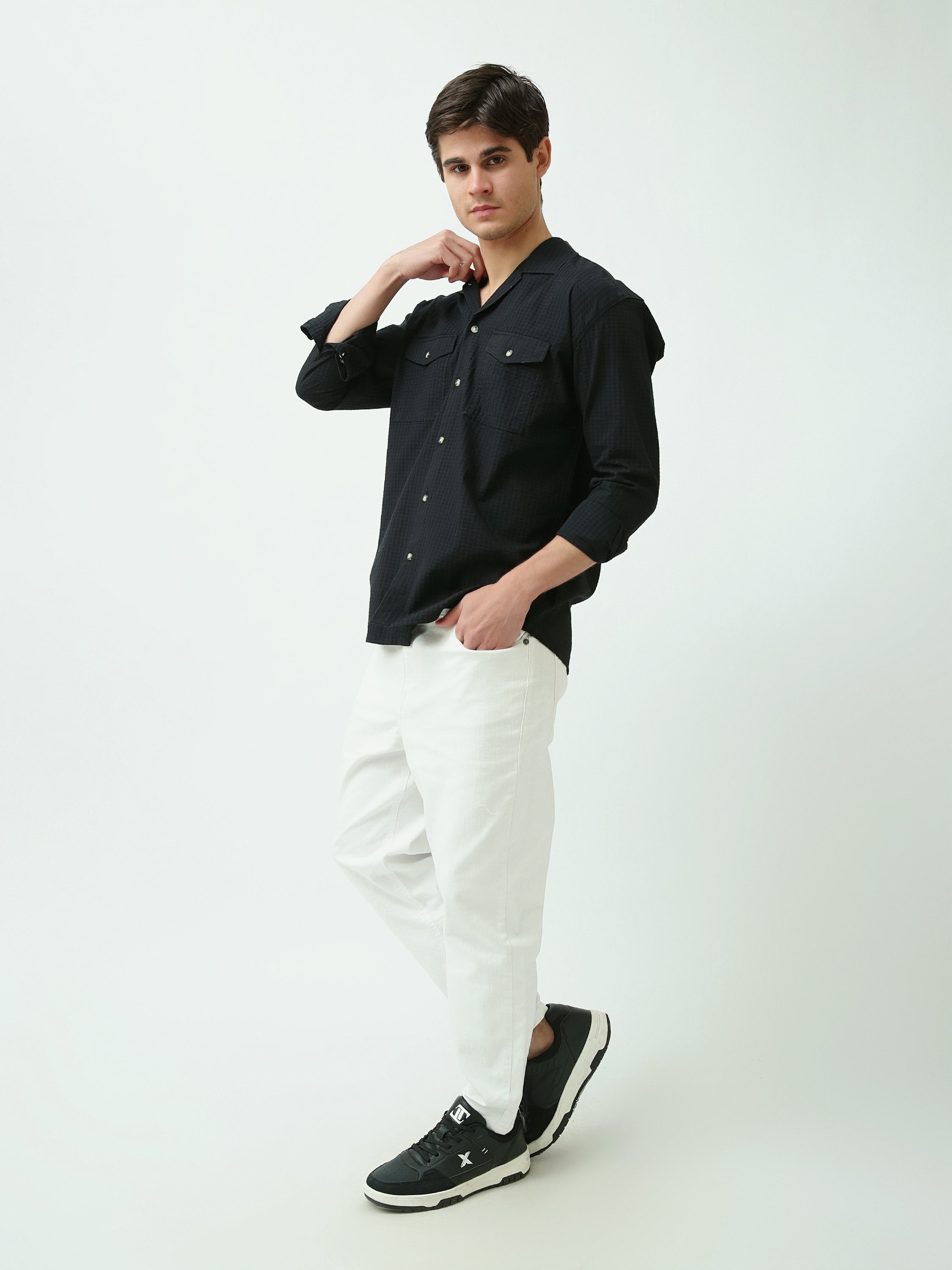 Chemise Homme Texturée à Manches Longues avec Poches Poitrine - SHI25SECR19540TM1