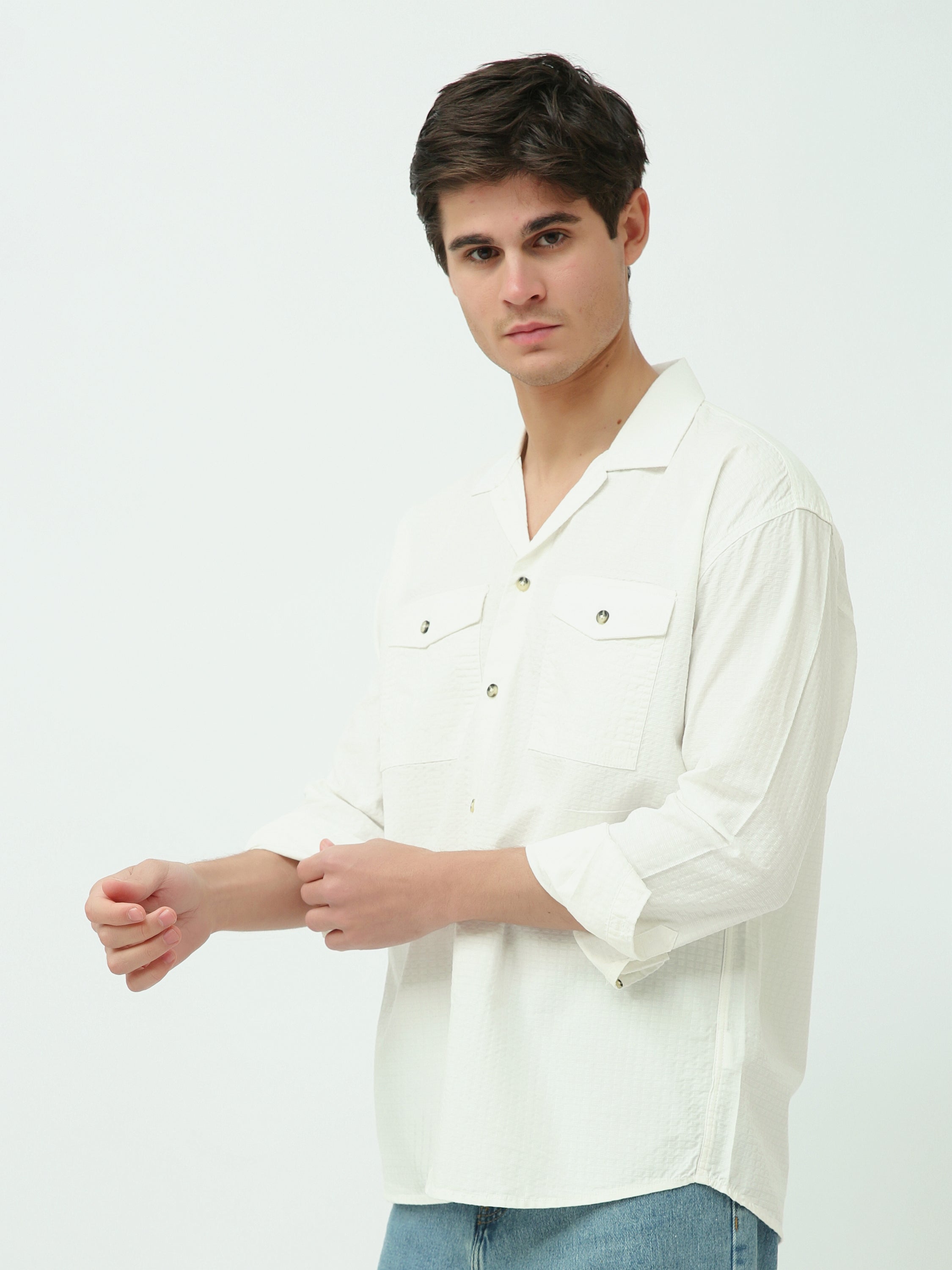 Chemise Homme Texturée à Manches Longues avec Poches Poitrine - SHI25SECR19540TM1