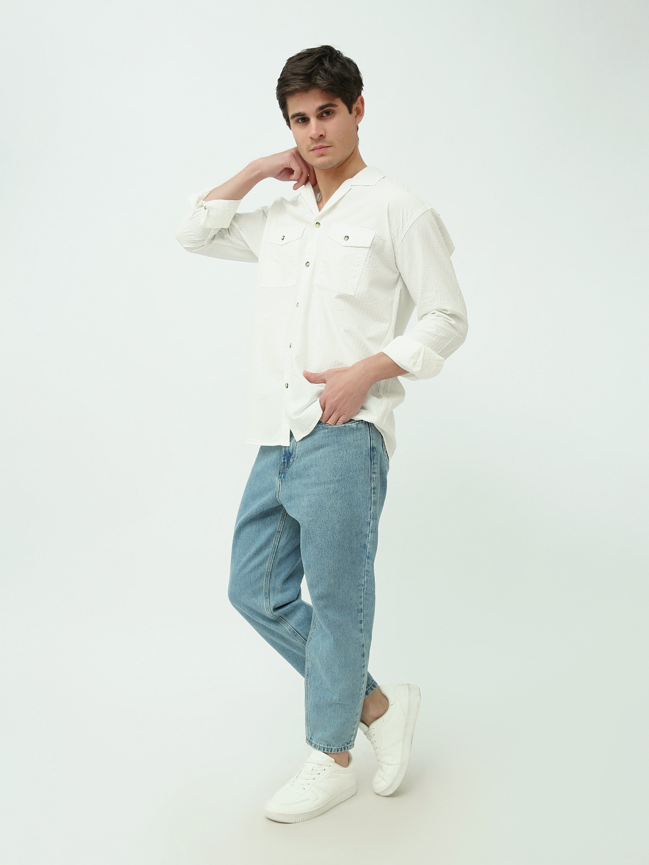 Chemise Homme Texturée à Manches Longues avec Poches Poitrine - SHI25SECR19540TM1