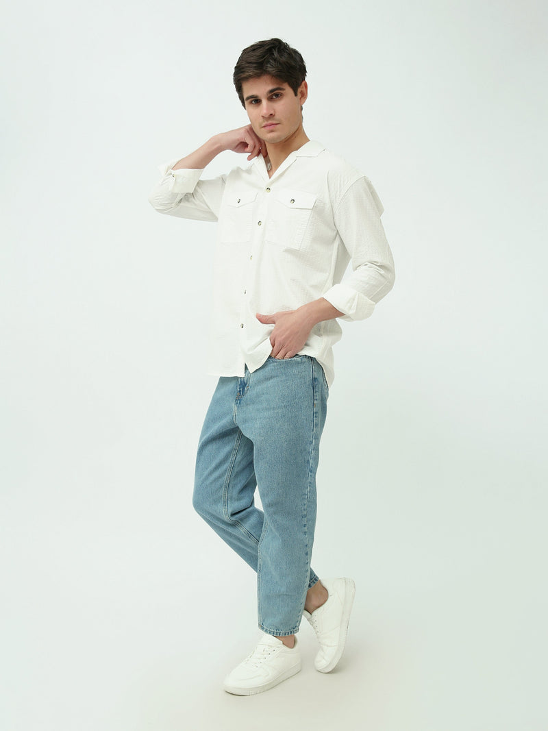 Chemise Homme Texturée à Manches Longues avec Poches Poitrine - SHI25SECR19540TM1