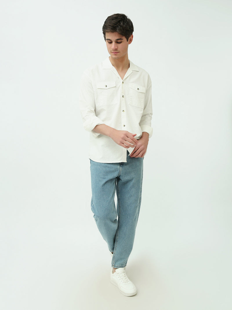 Chemise Homme Texturée à Manches Longues avec Poches Poitrine - SHI25SECR19540TM1