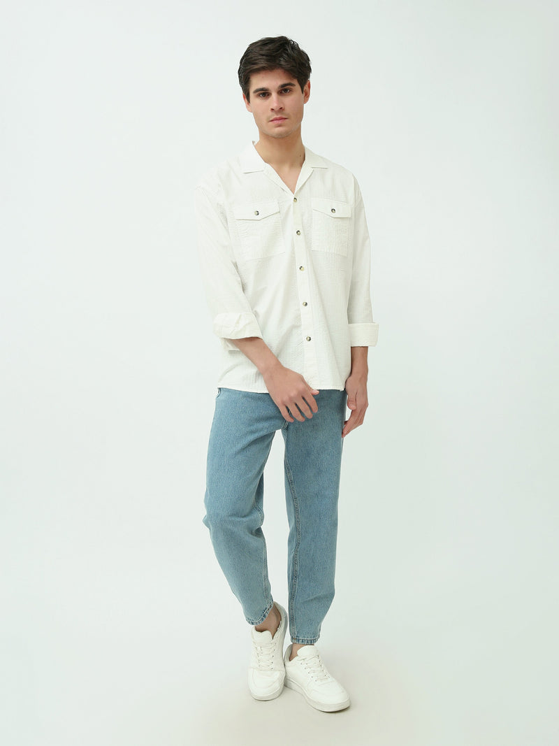Chemise Homme Texturée à Manches Longues avec Poches Poitrine - SHI25SECR19540TM1