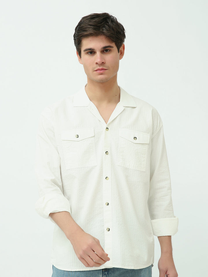 Chemise Homme Texturée à Manches Longues avec Poches Poitrine - SHI25SECR19540TM1