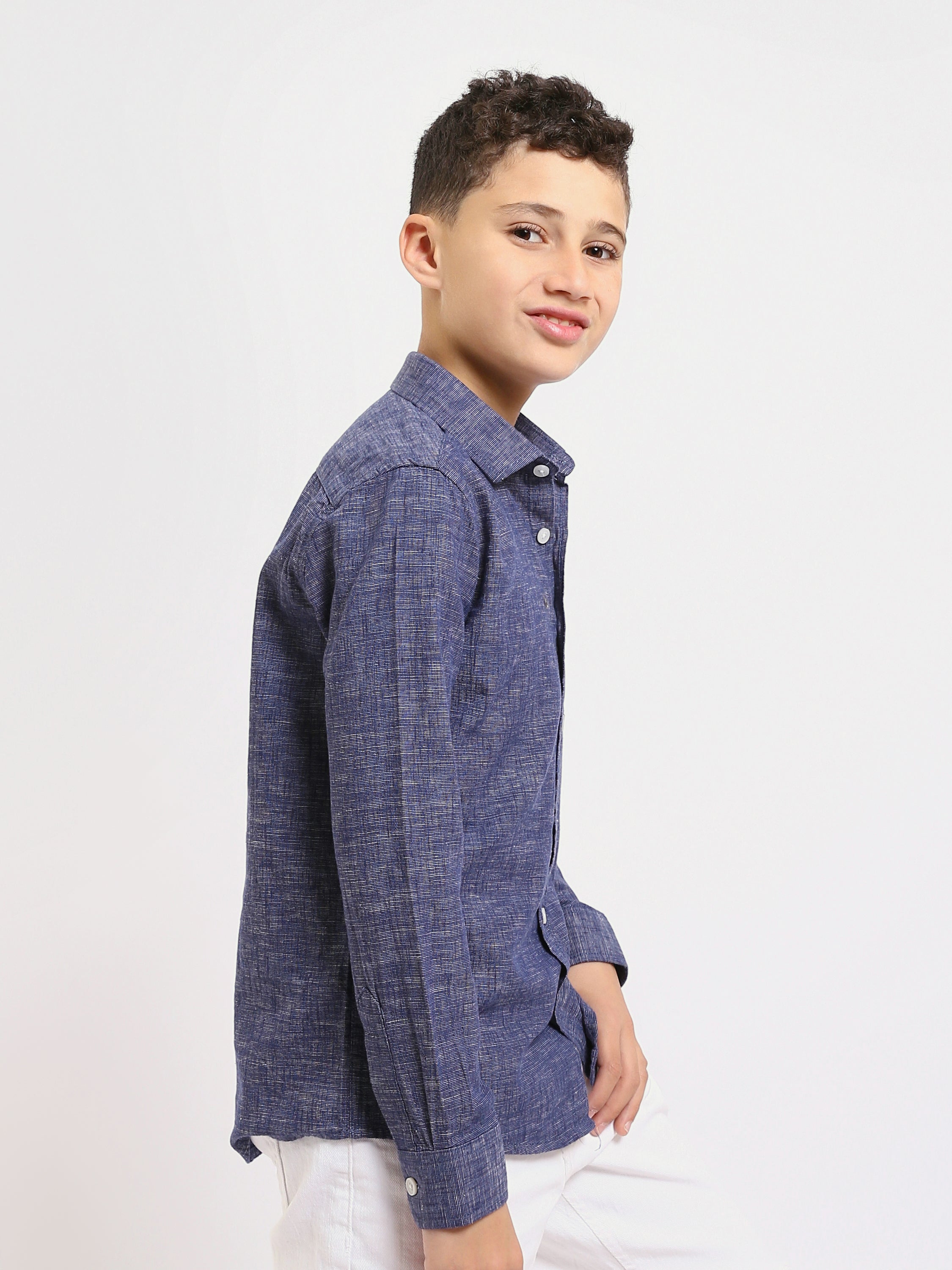 Chemise pour enfants de couleur bleu marine avec boutons sur le devant - SHI25SEIR16022TB1