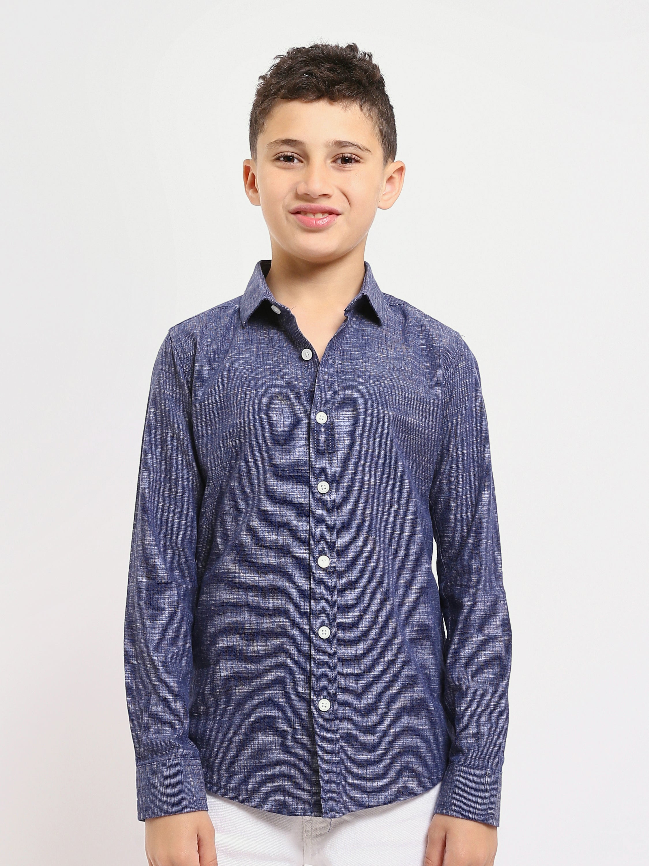 Chemise pour enfants de couleur bleu marine avec boutons sur le devant - SHI25SEIR16022TB1