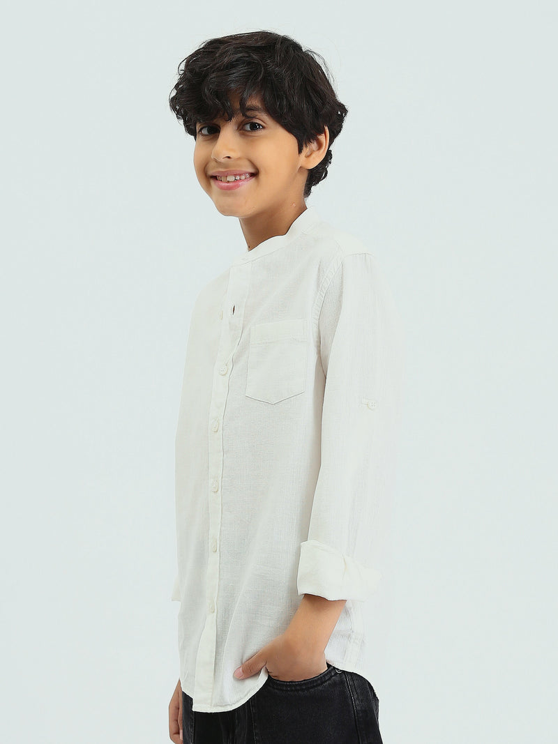 Chemise Garçon à Col Mao et Manches Longues – Style Élégant - SHI25SEIS16016TB1