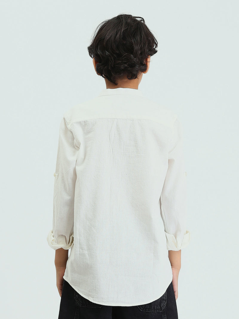 Chemise Garçon à Col Mao et Manches Longues – Style Élégant - SHI25SEIS16016TB1