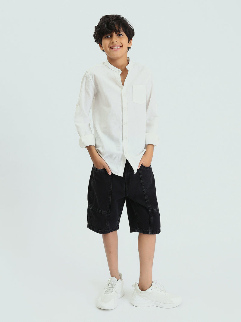 Chemise Garçon à Col Mao et Manches Longues – Style Élégant - SHI25SEIS16016TB1