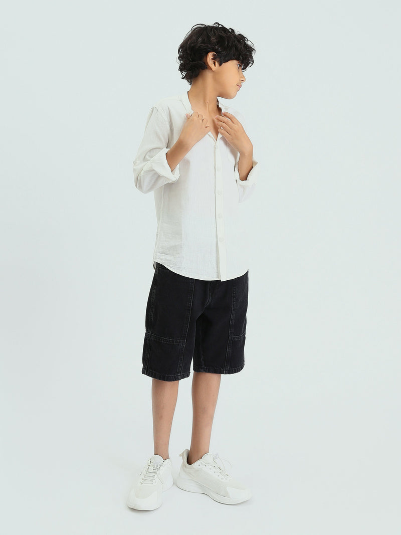 Chemise Garçon à Col Mao et Manches Longues – Style Élégant - SHI25SEIS16016TB1