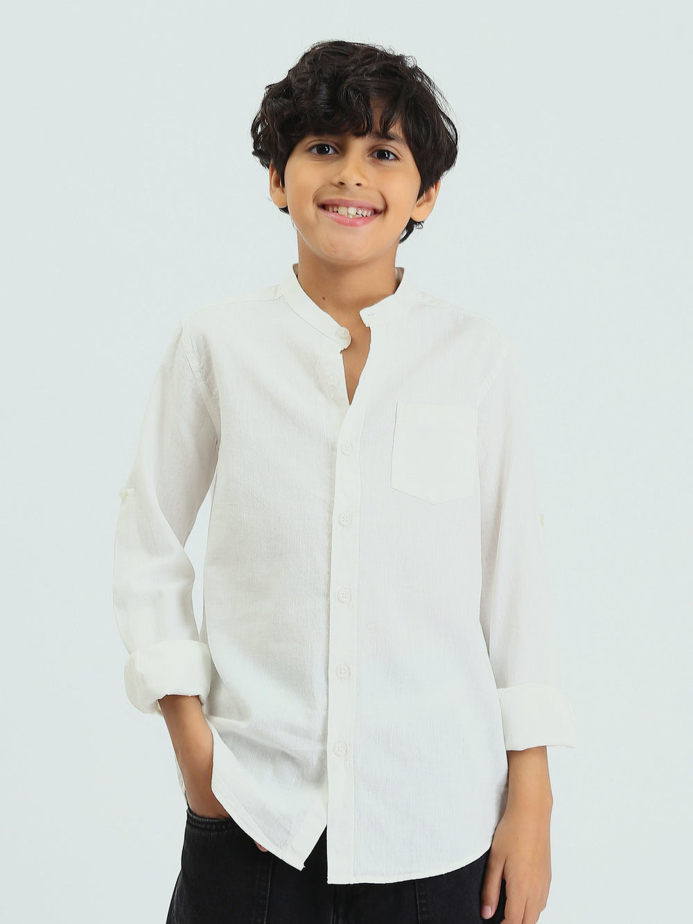 Chemise Garçon à Col Mao et Manches Longues – Style Élégant - SHI25SEIS16016TB1