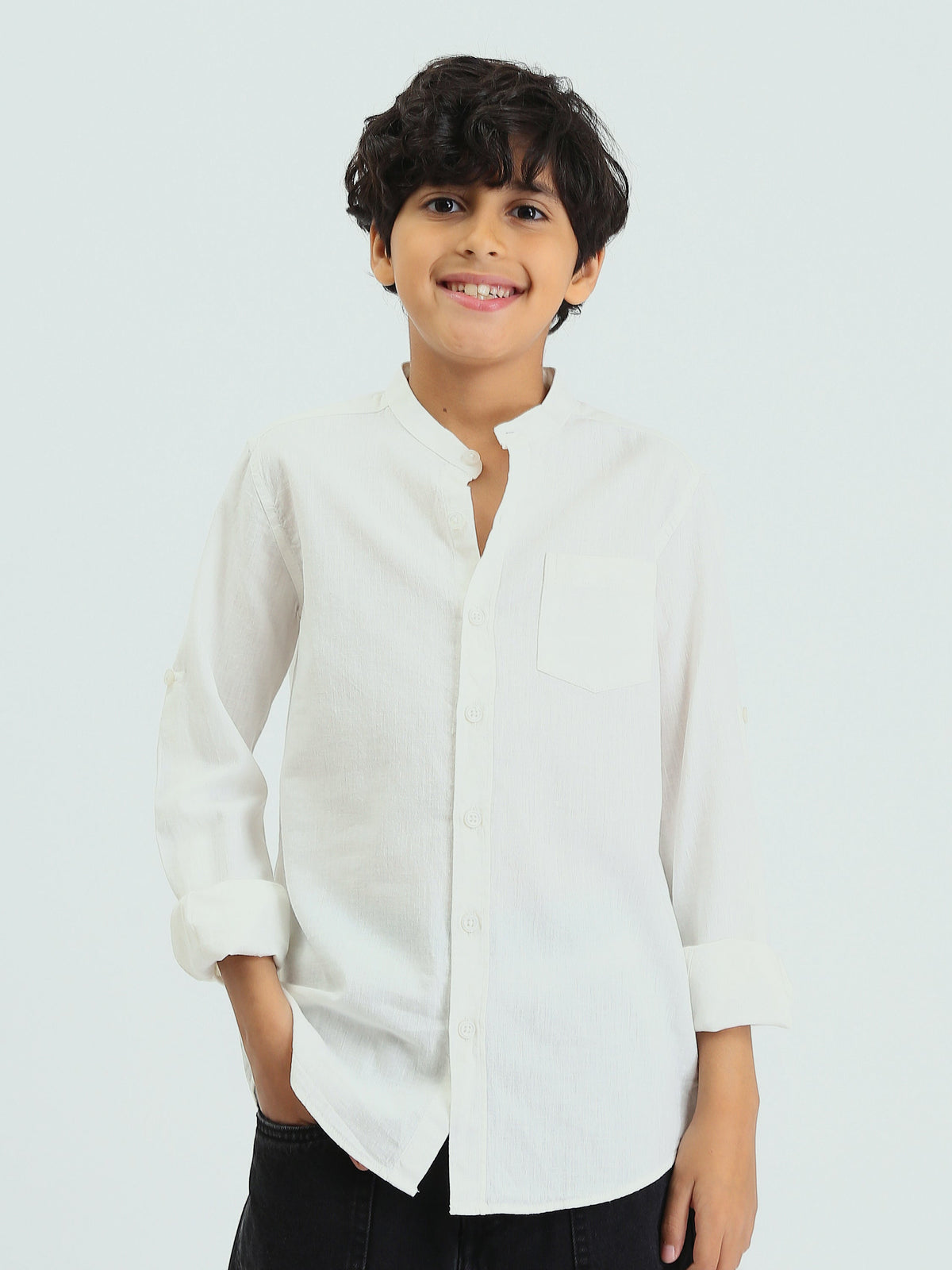 Chemise Garçon à Col Mao et Manches Longues – Style Élégant - SHI25SEIS16016TB1
