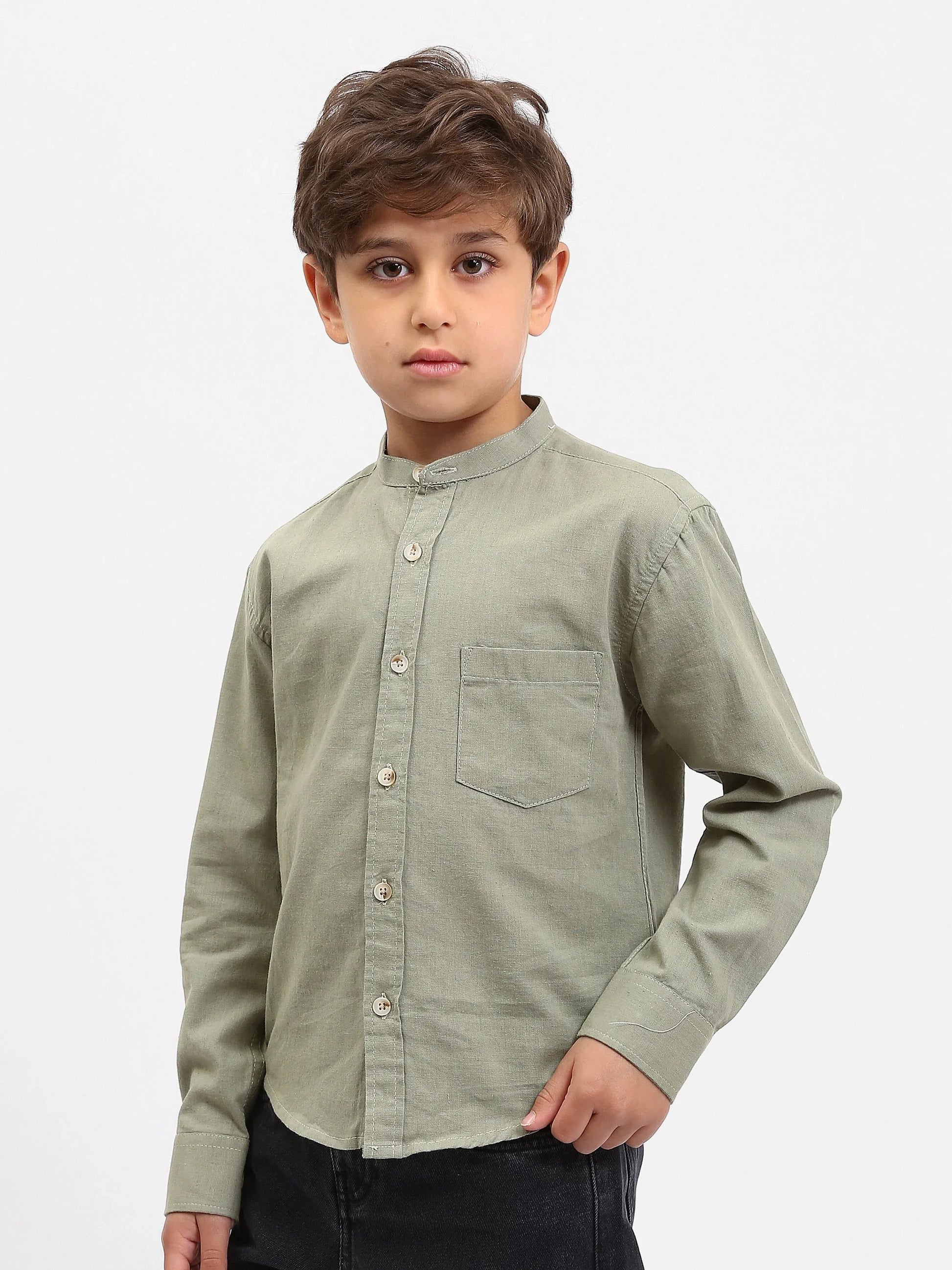Chemise garçon manches longues – col mao, poche poitrine - SHI25SEIS76461MB1 - Justyol