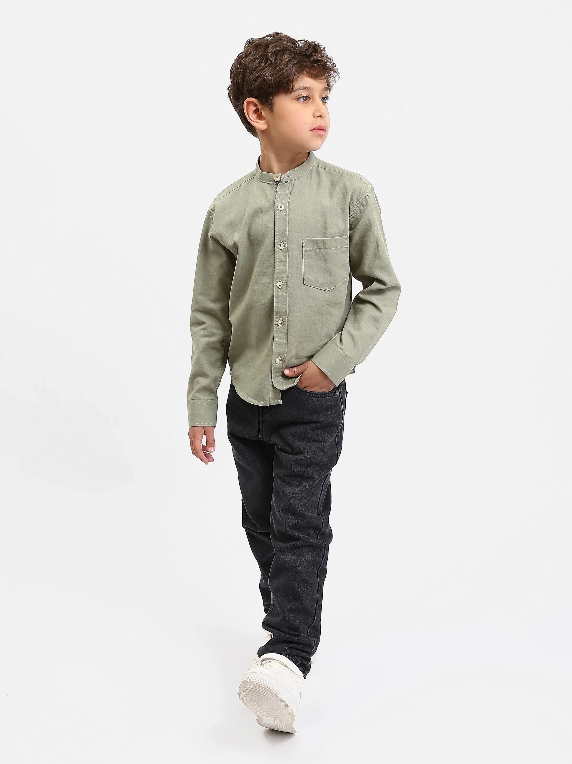 Chemise garçon manches longues – col mao, poche poitrine - SHI25SEIS76461MB1 - Justyol