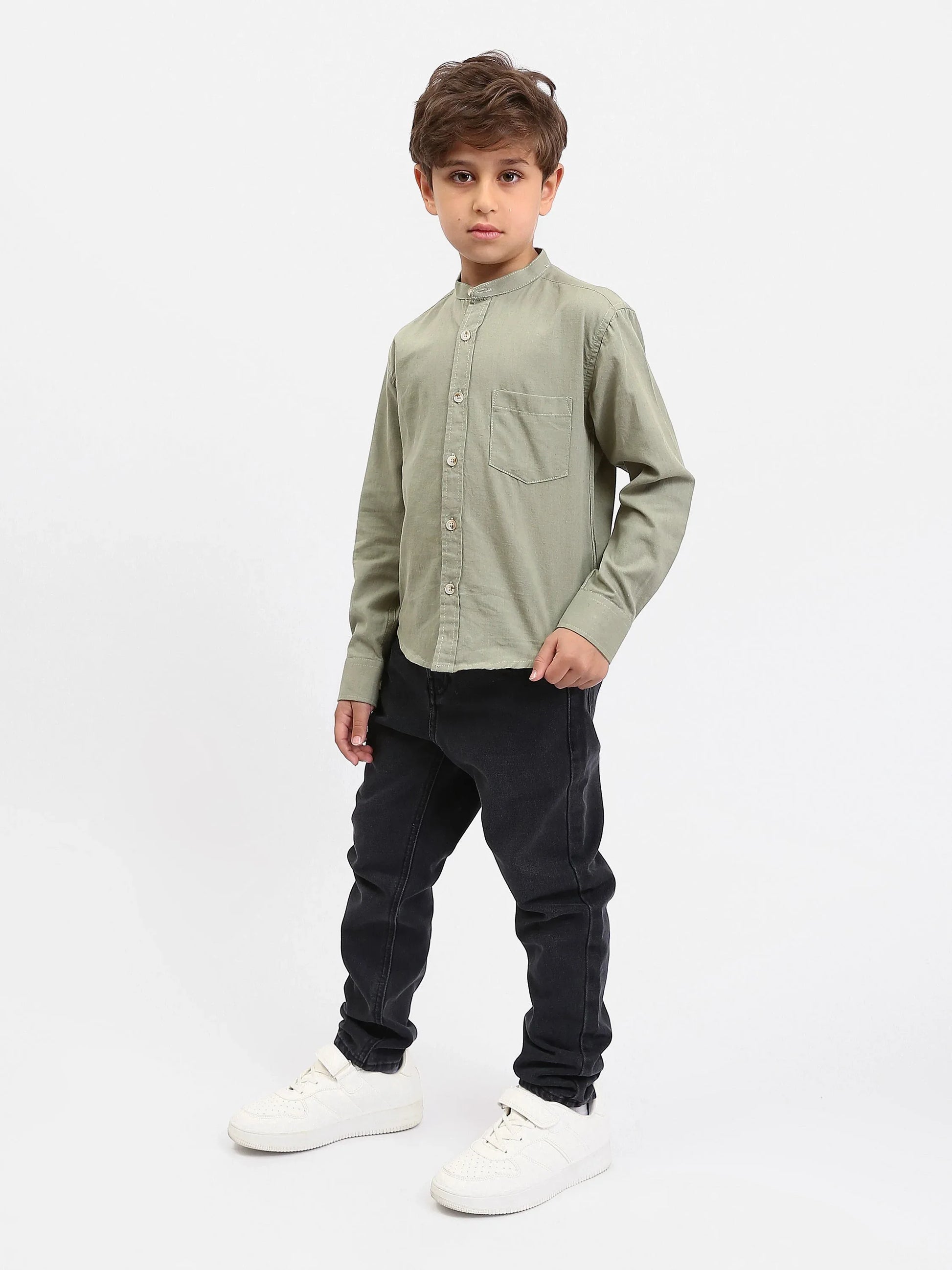 Chemise garçon manches longues – col mao, poche poitrine - SHI25SEIS76461MB1 - Justyol
