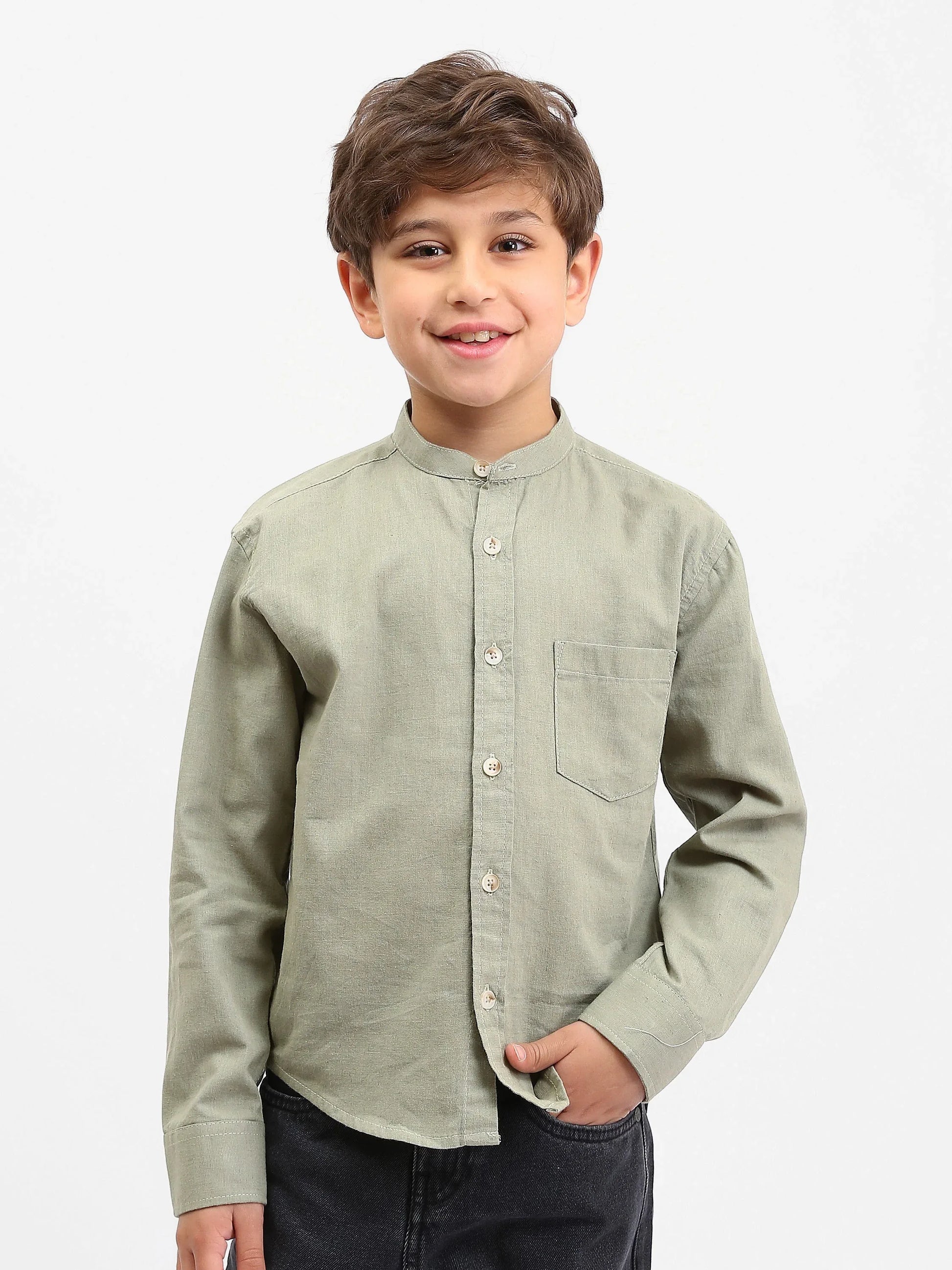 Chemise garçon manches longues – col mao, poche poitrine - SHI25SEIS76461MB1 - Justyol