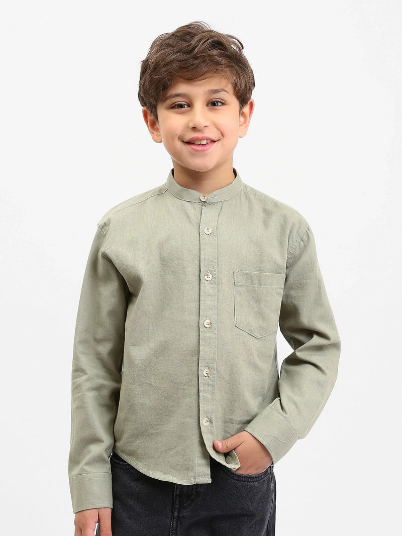 Chemise garçon manches longues – col mao, poche poitrine - SHI25SEIS76461MB1