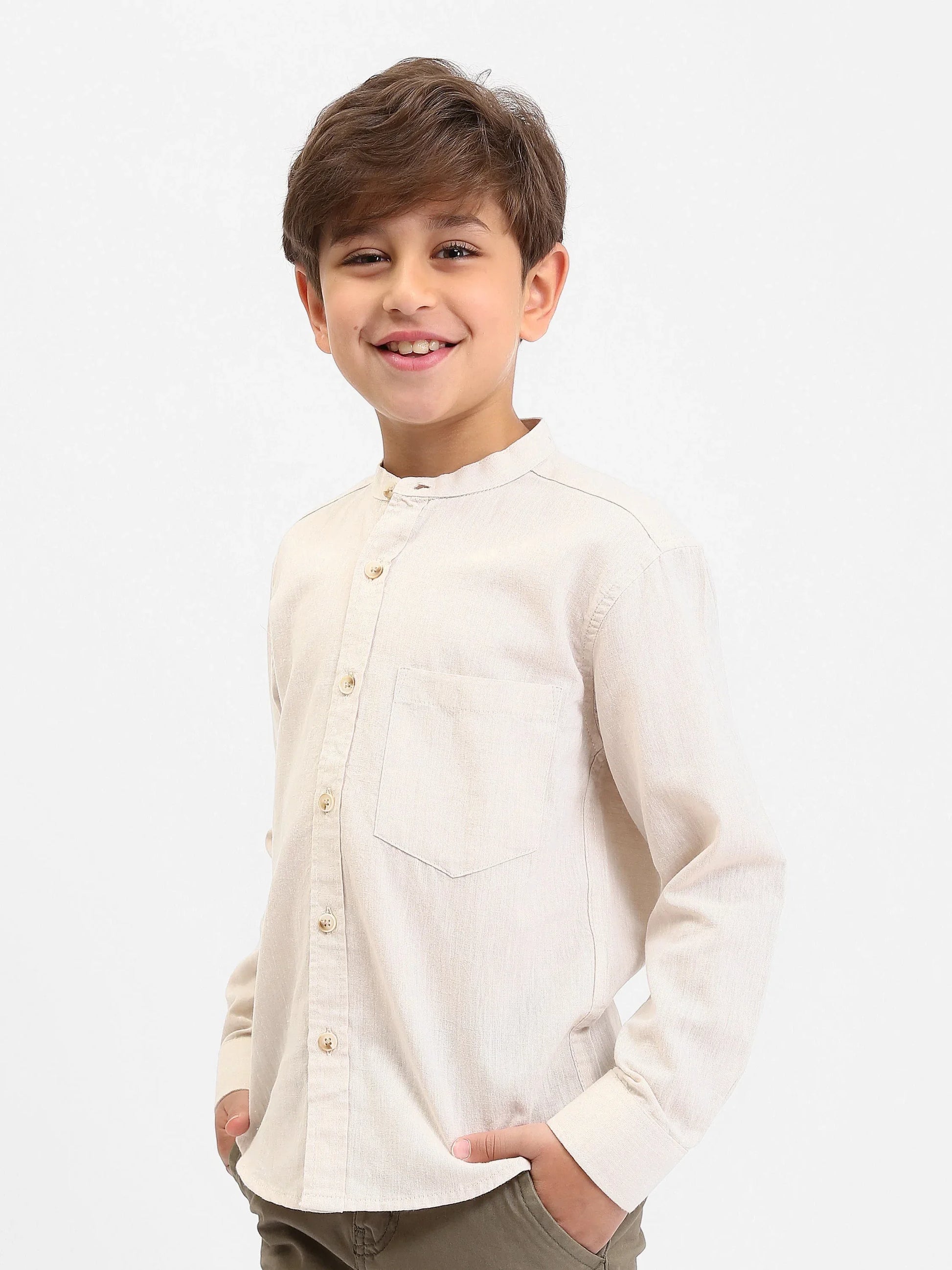 Chemise garçon manches longues – col mao, poche poitrine - SHI25SEIS76461MB1 - Justyol