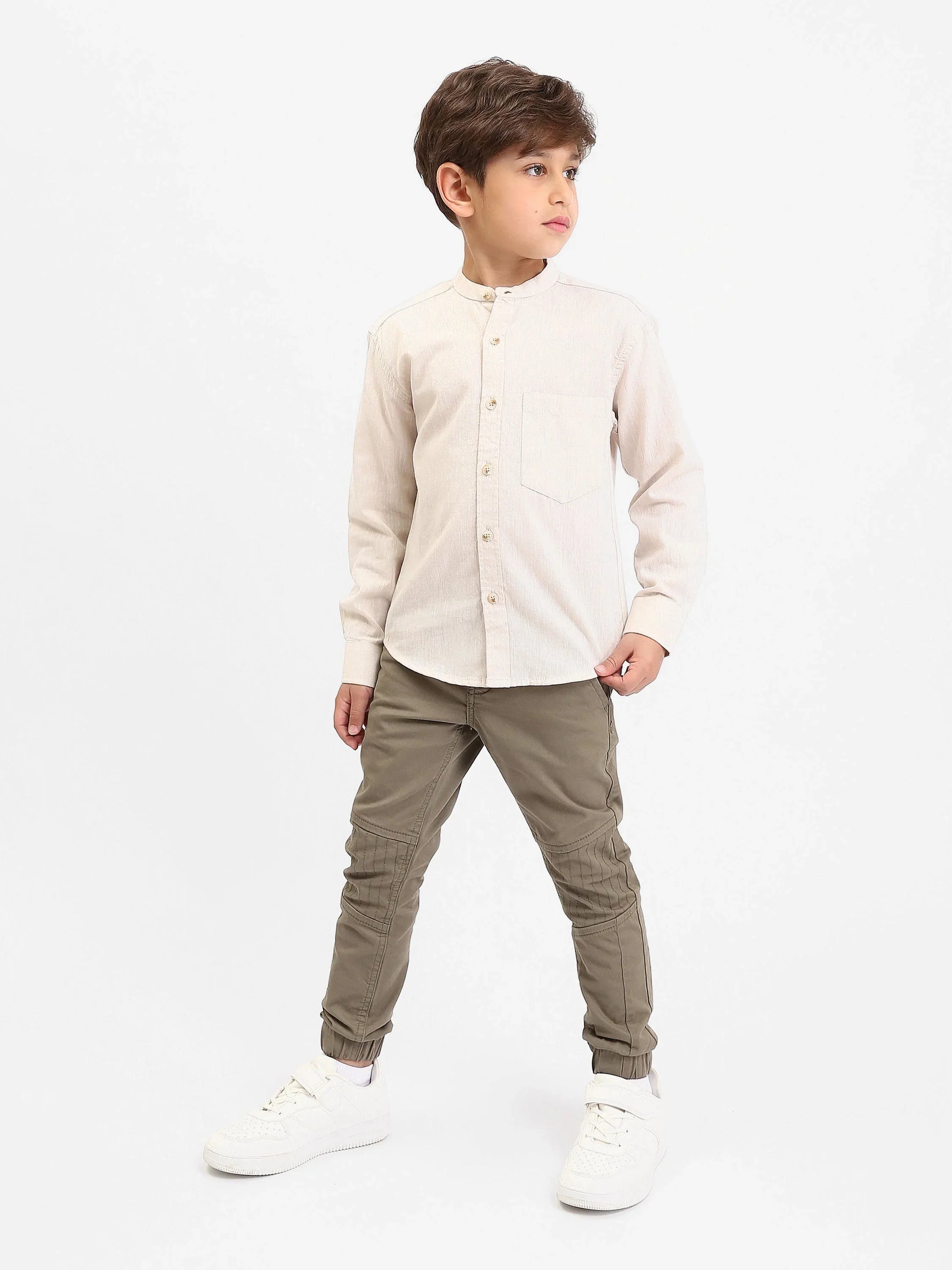 Chemise garçon manches longues – col mao, poche poitrine - SHI25SEIS76461MB1 - Justyol